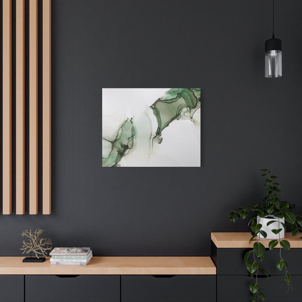 Green Ink Abstract Matte Canvas Print — Stretched 1.25" Wall Art