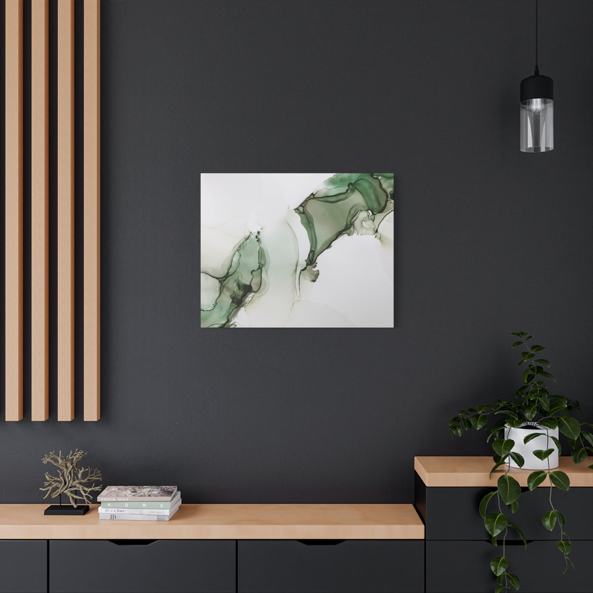 Green Ink Abstract Matte Canvas Print — Stretched 1.25" Wall Art