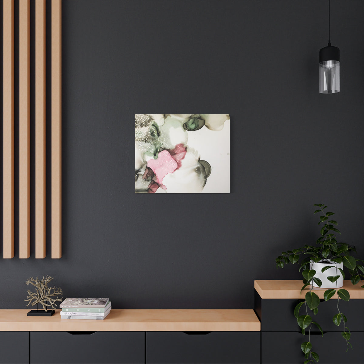 Abstract Pink & Sage Alcohol Ink Canvas Print — Modern Wall Art