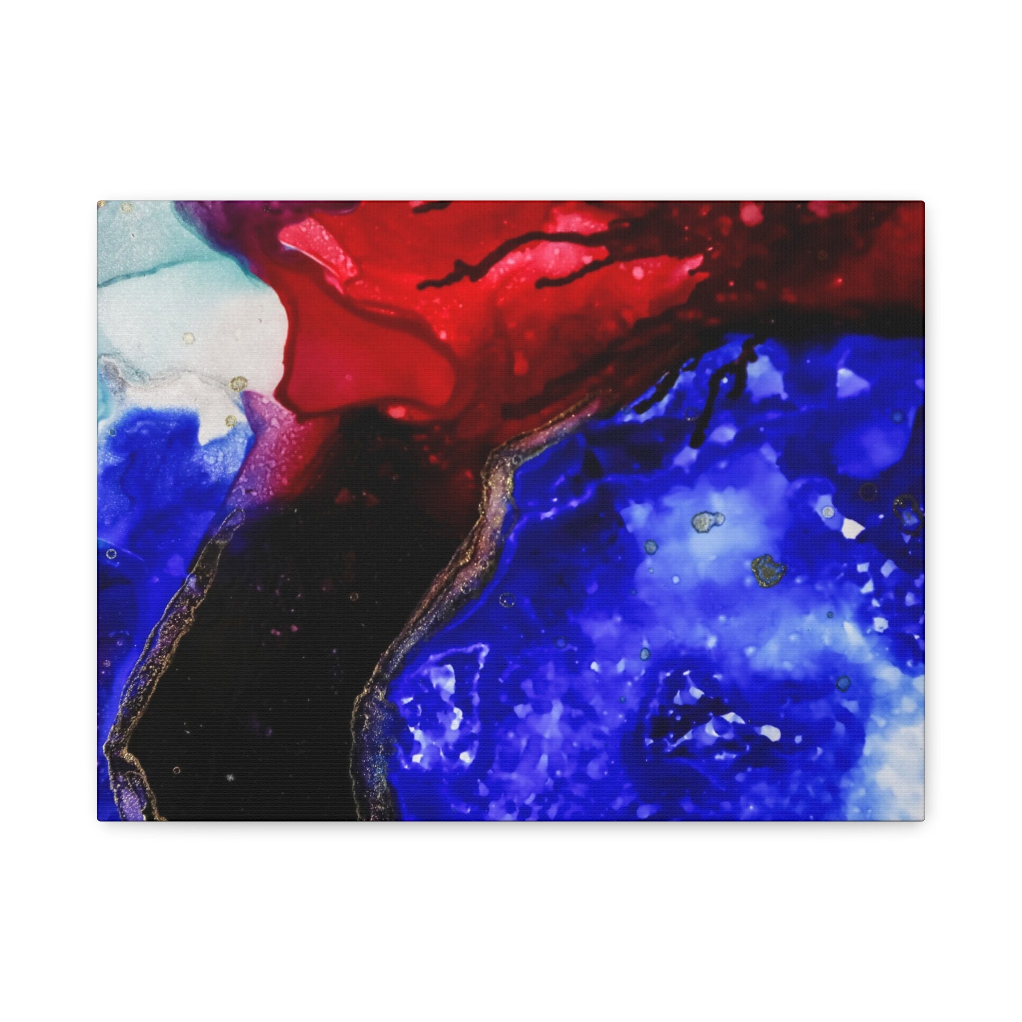 Abstract Geode Resin Art Canvas – Blue & Red Fluid Wall Art (Matte Stretched)