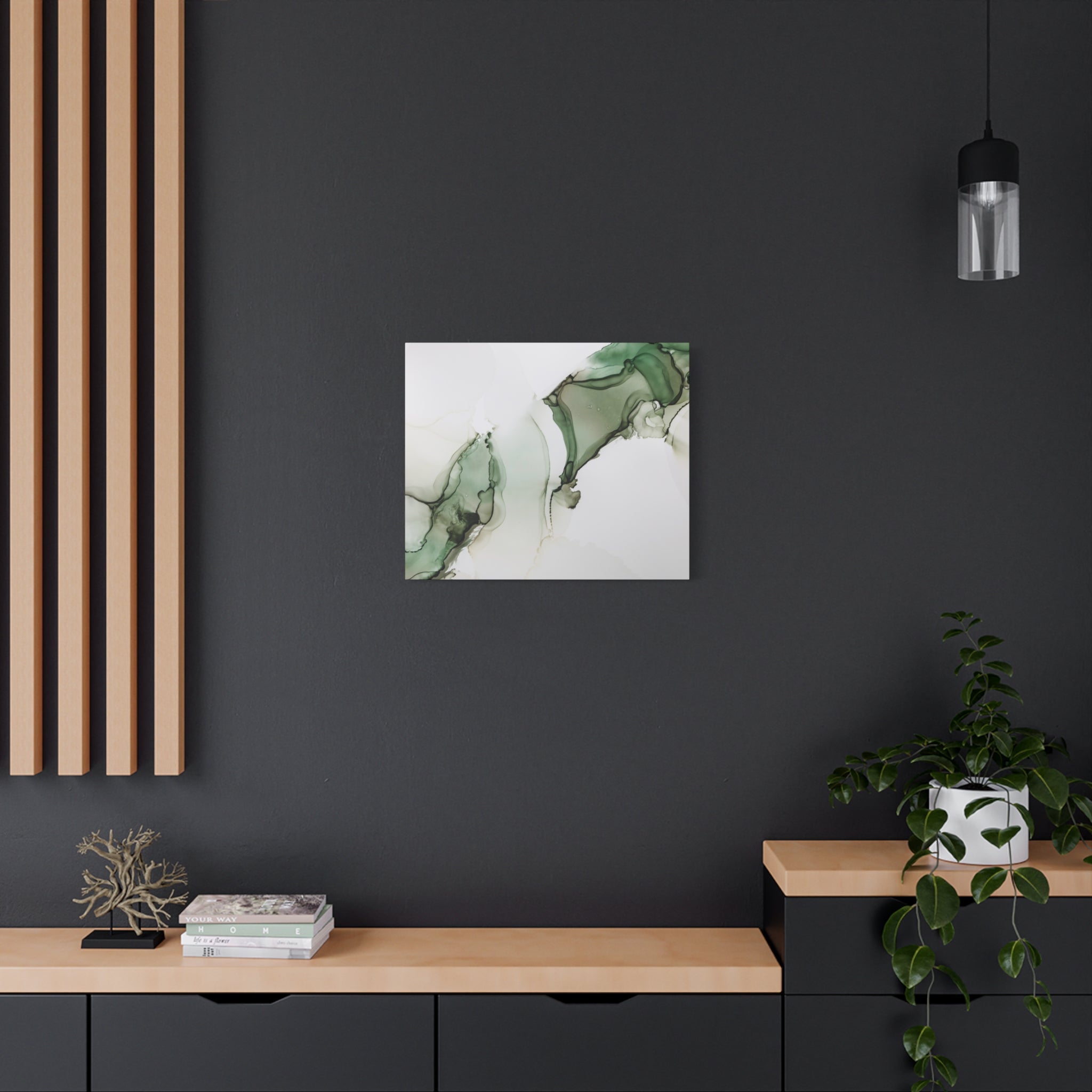 Green Ink Abstract Matte Canvas Print — Stretched 1.25" Wall Art
