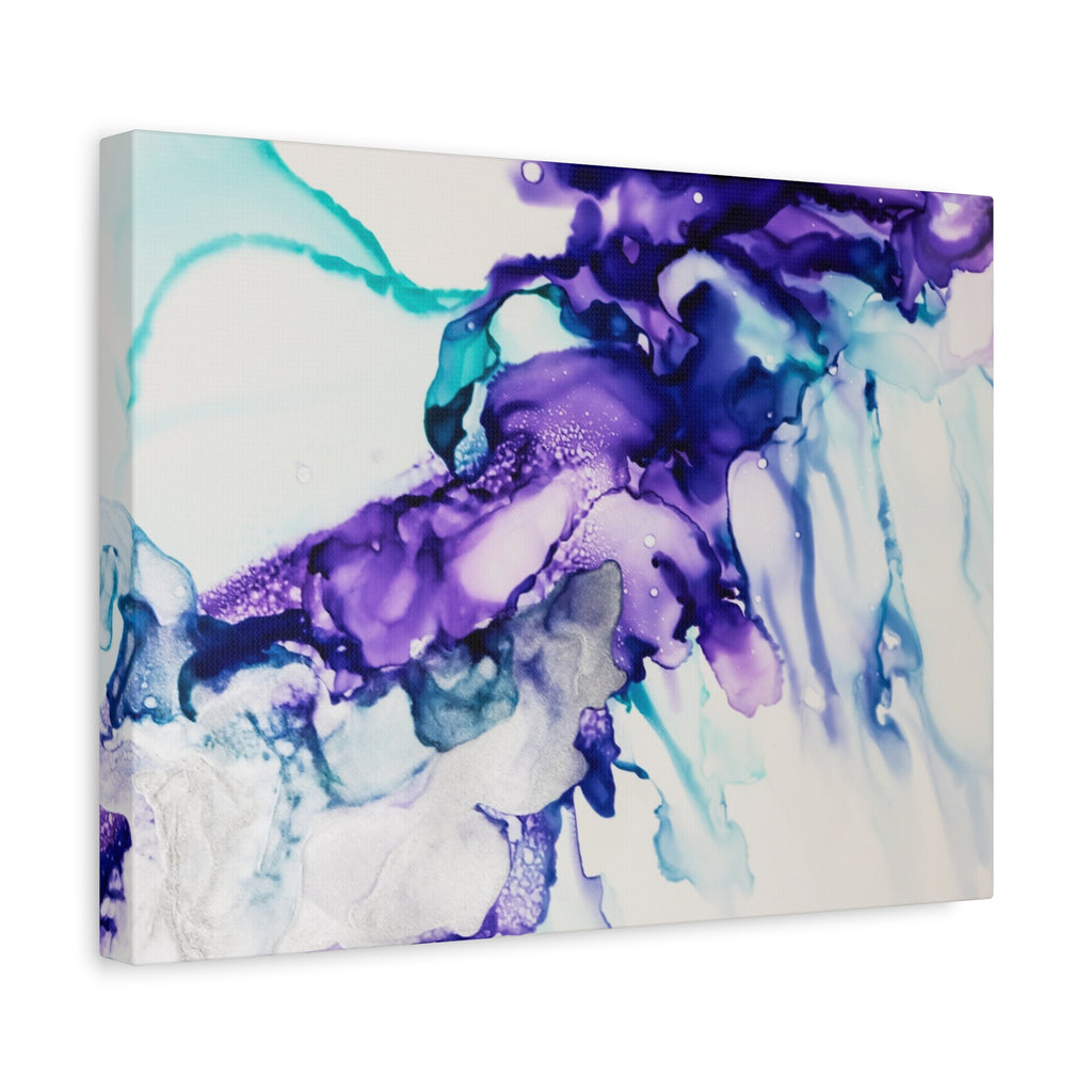 Abstract Purple Teal Ink Flow Matte Canvas Art (Stretched)