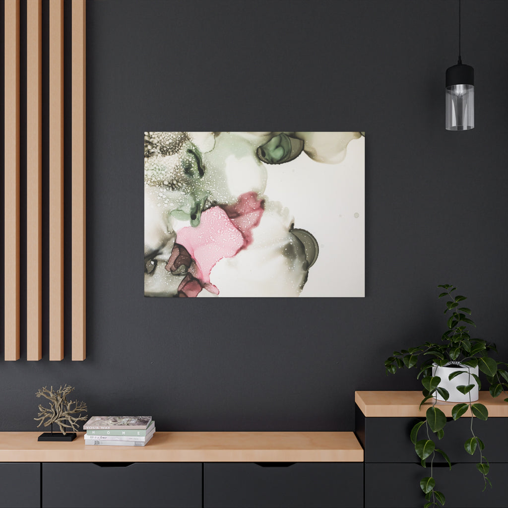 Abstract Pink & Sage Alcohol Ink Canvas Print — Modern Wall Art