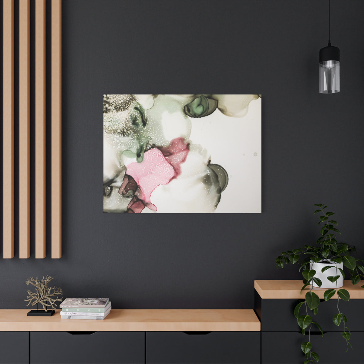 Abstract Pink & Sage Alcohol Ink Canvas Print — Modern Wall Art