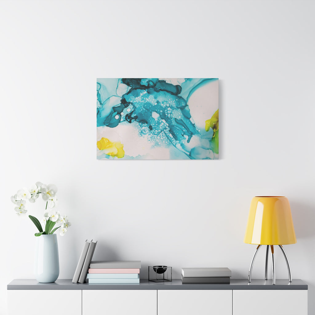 Teal & Yellow Abstract Fluid Art Canvas