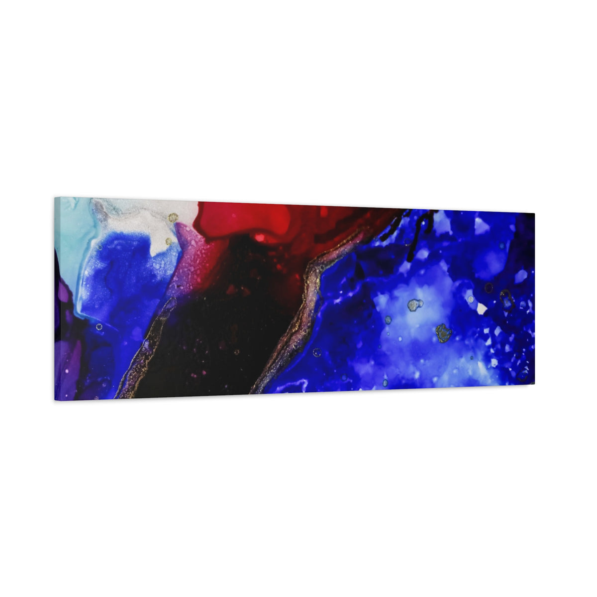 Abstract Geode Resin Art Canvas – Blue & Red Fluid Wall Art (Matte Stretched)