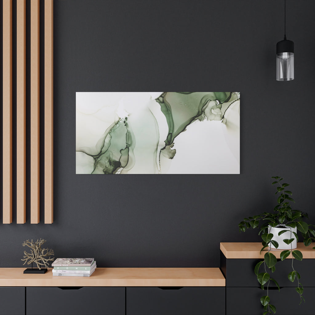 Green Ink Abstract Matte Canvas Print — Stretched 1.25" Wall Art