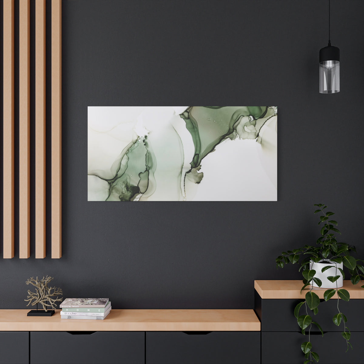 Green Ink Abstract Matte Canvas Print — Stretched 1.25" Wall Art