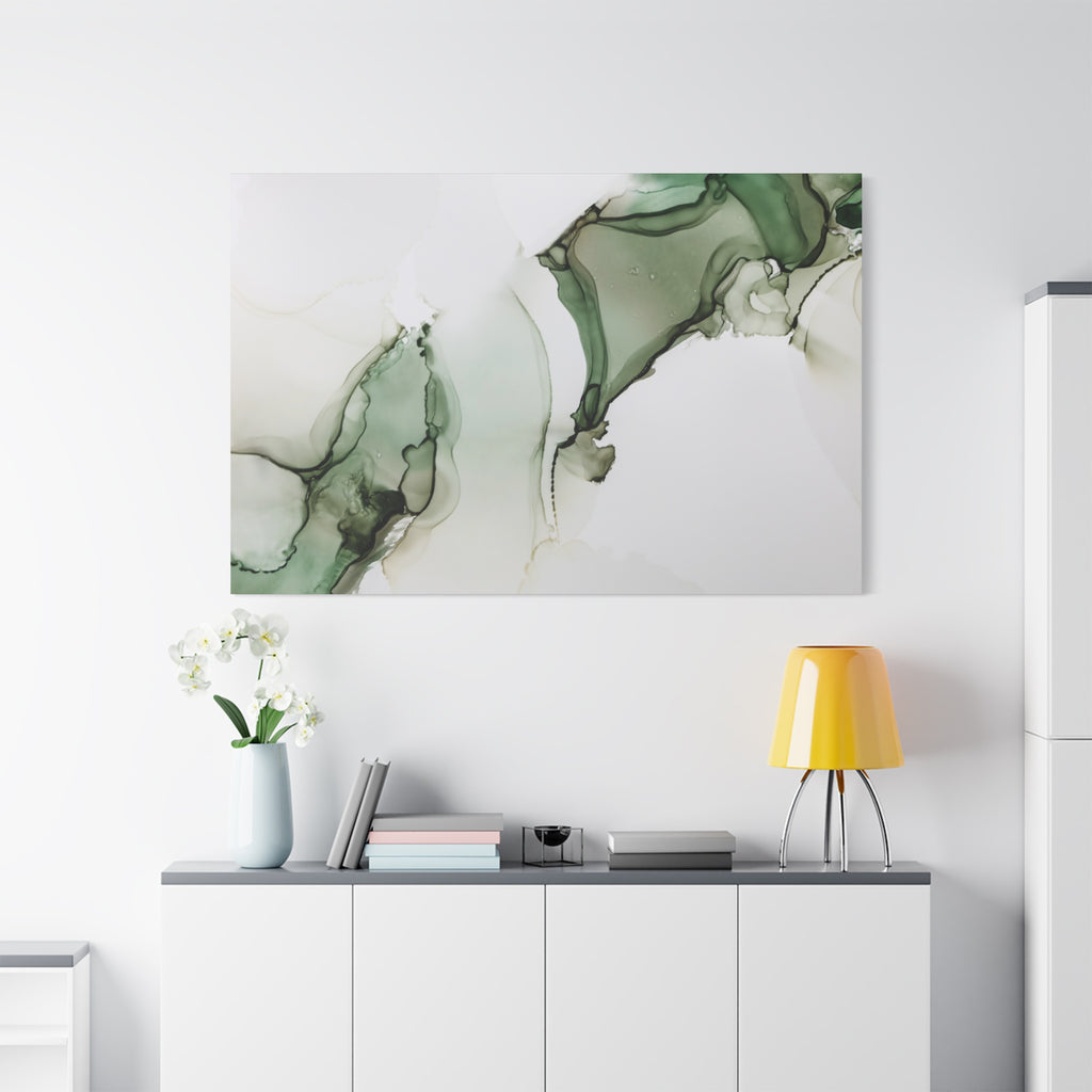 Green Ink Abstract Matte Canvas Print — Stretched 1.25" Wall Art