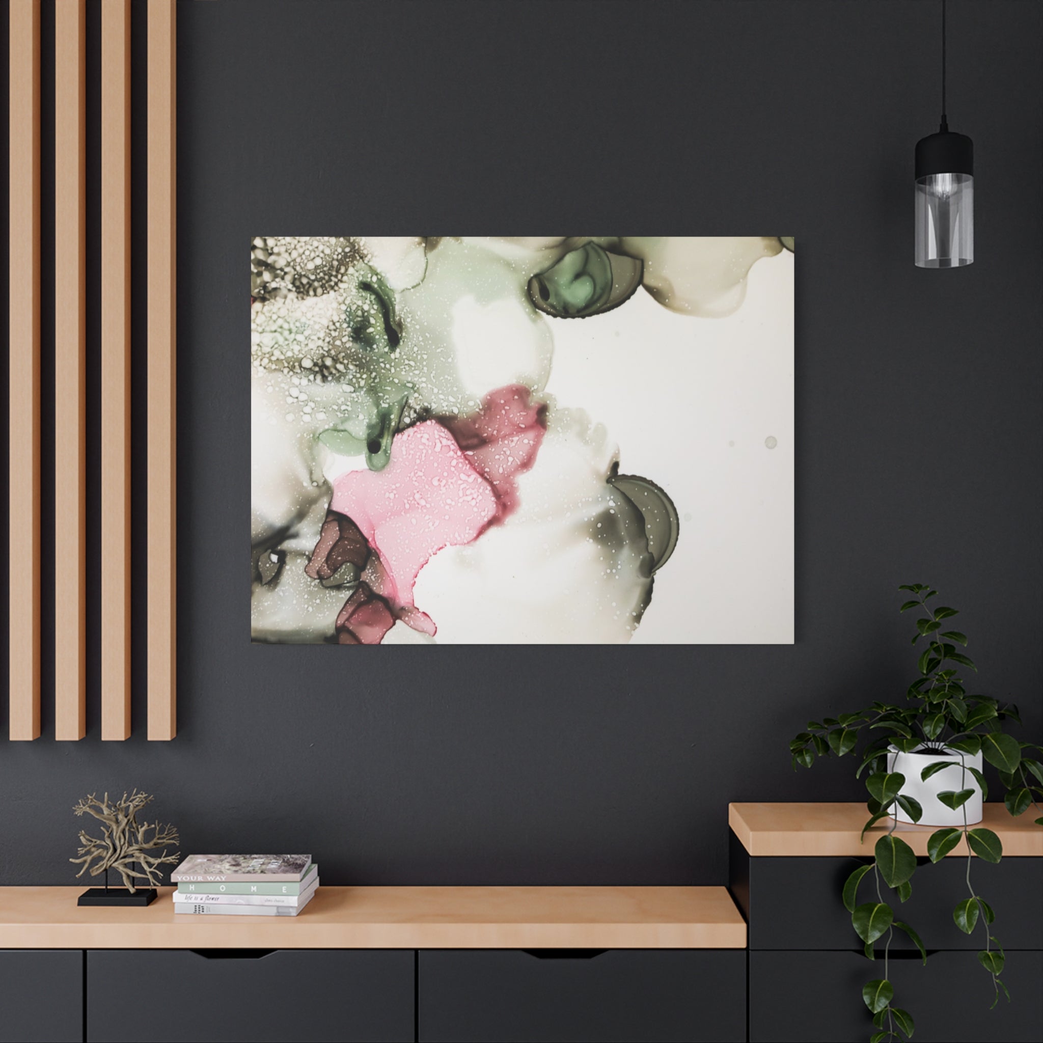 Abstract Pink & Sage Alcohol Ink Canvas Print — Modern Wall Art