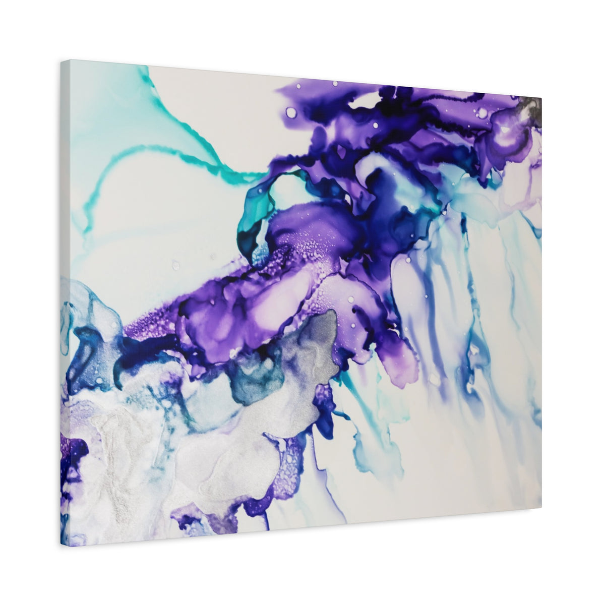 Abstract Purple Teal Ink Flow Matte Canvas Art (Stretched)