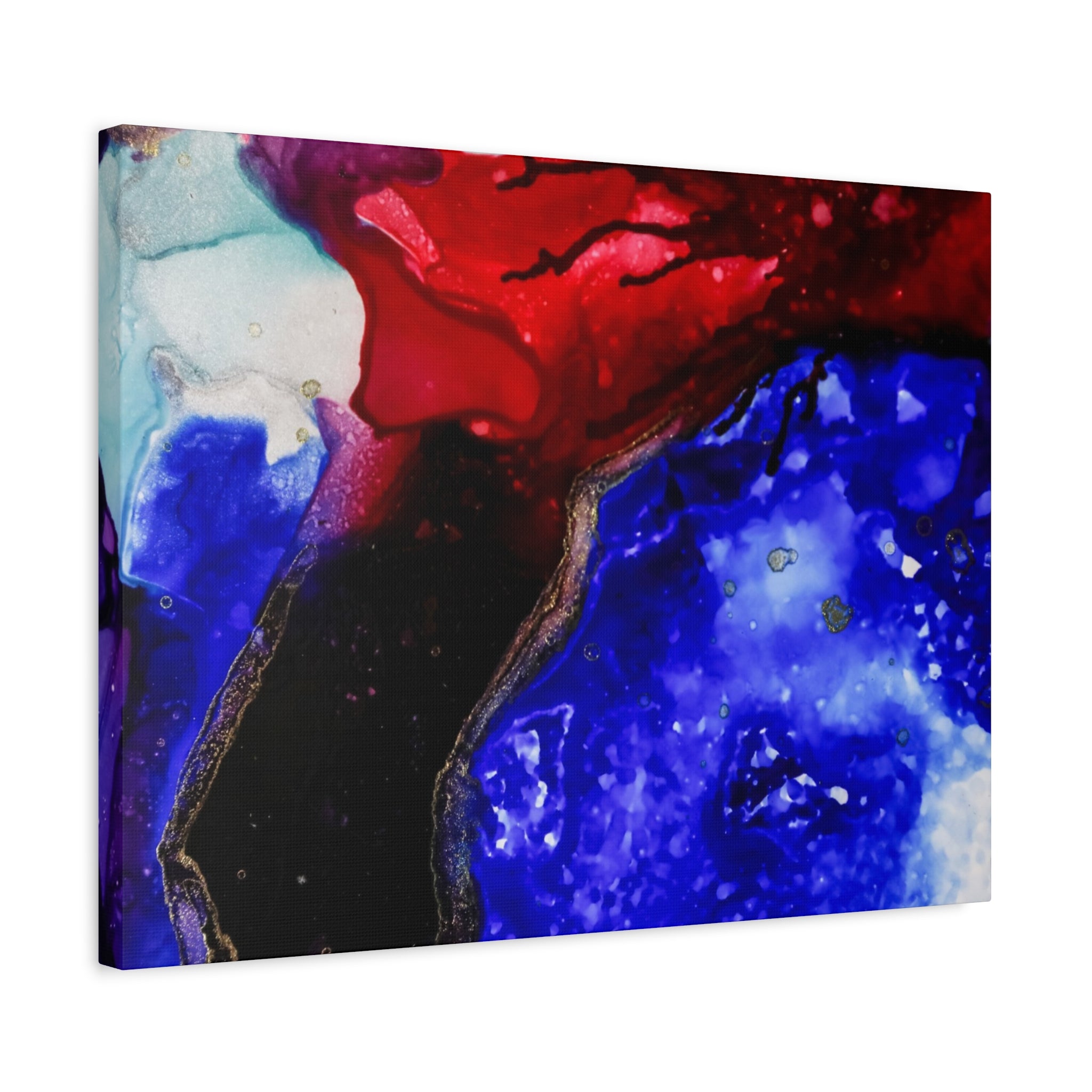 Abstract Geode Resin Art Canvas – Blue & Red Fluid Wall Art (Matte Stretched)