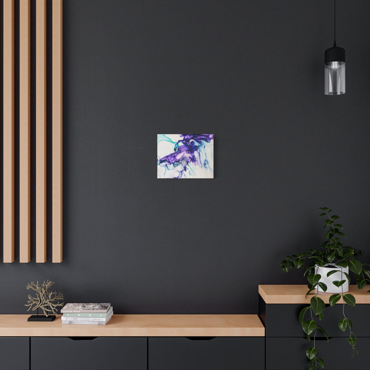 Abstract Purple Teal Ink Flow Matte Canvas Art (Stretched)