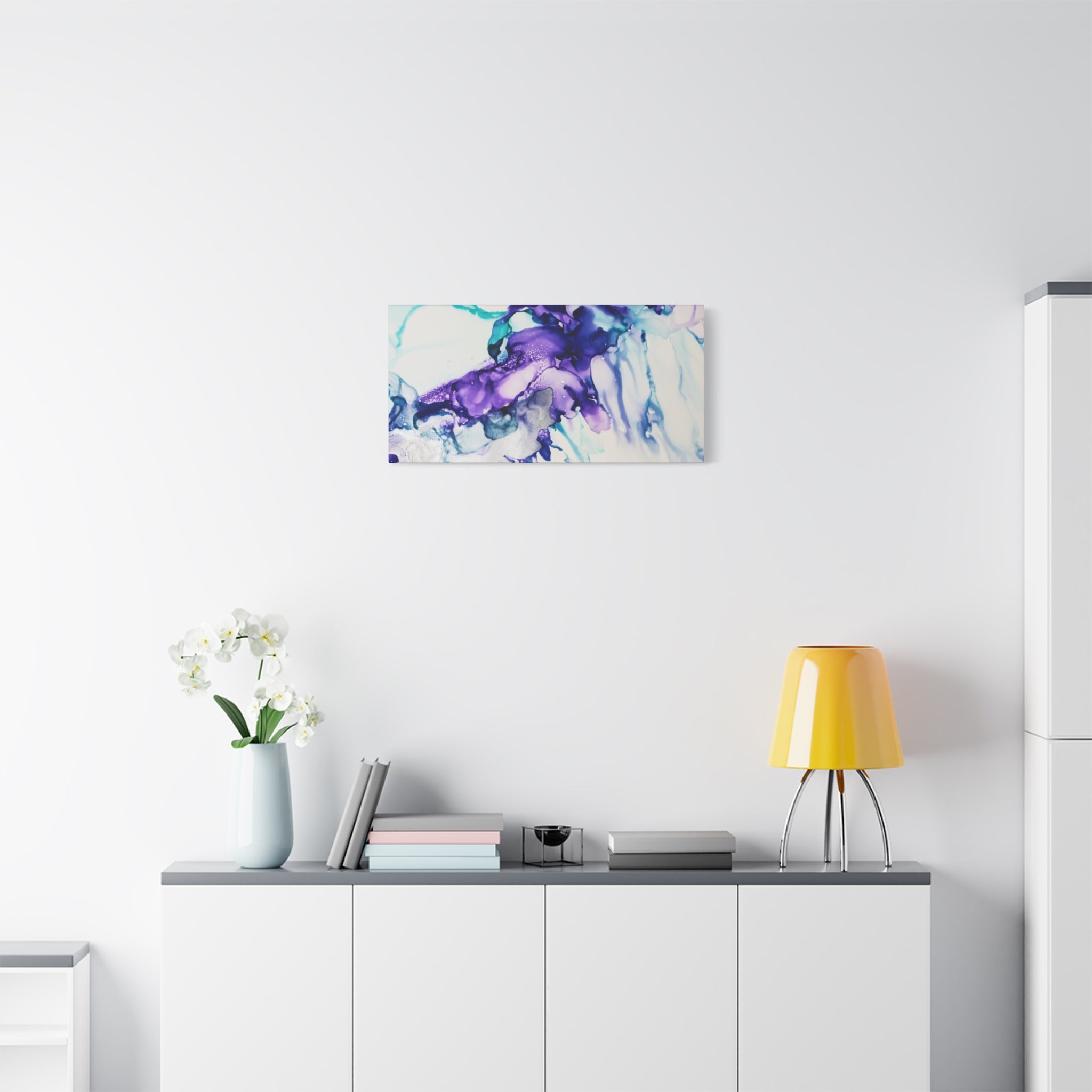 Abstract Purple Teal Ink Flow Matte Canvas Art (Stretched)