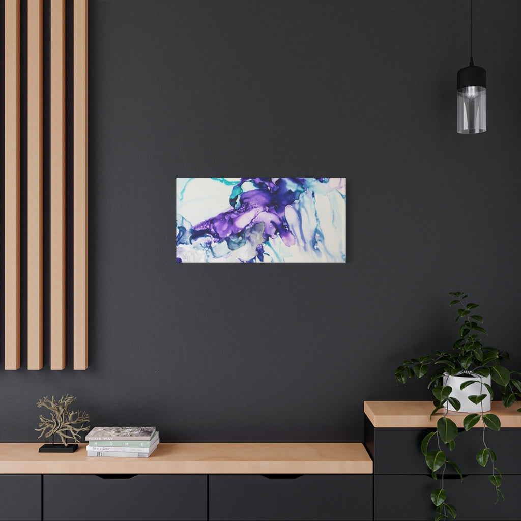Abstract Purple Teal Ink Flow Matte Canvas Art (Stretched)