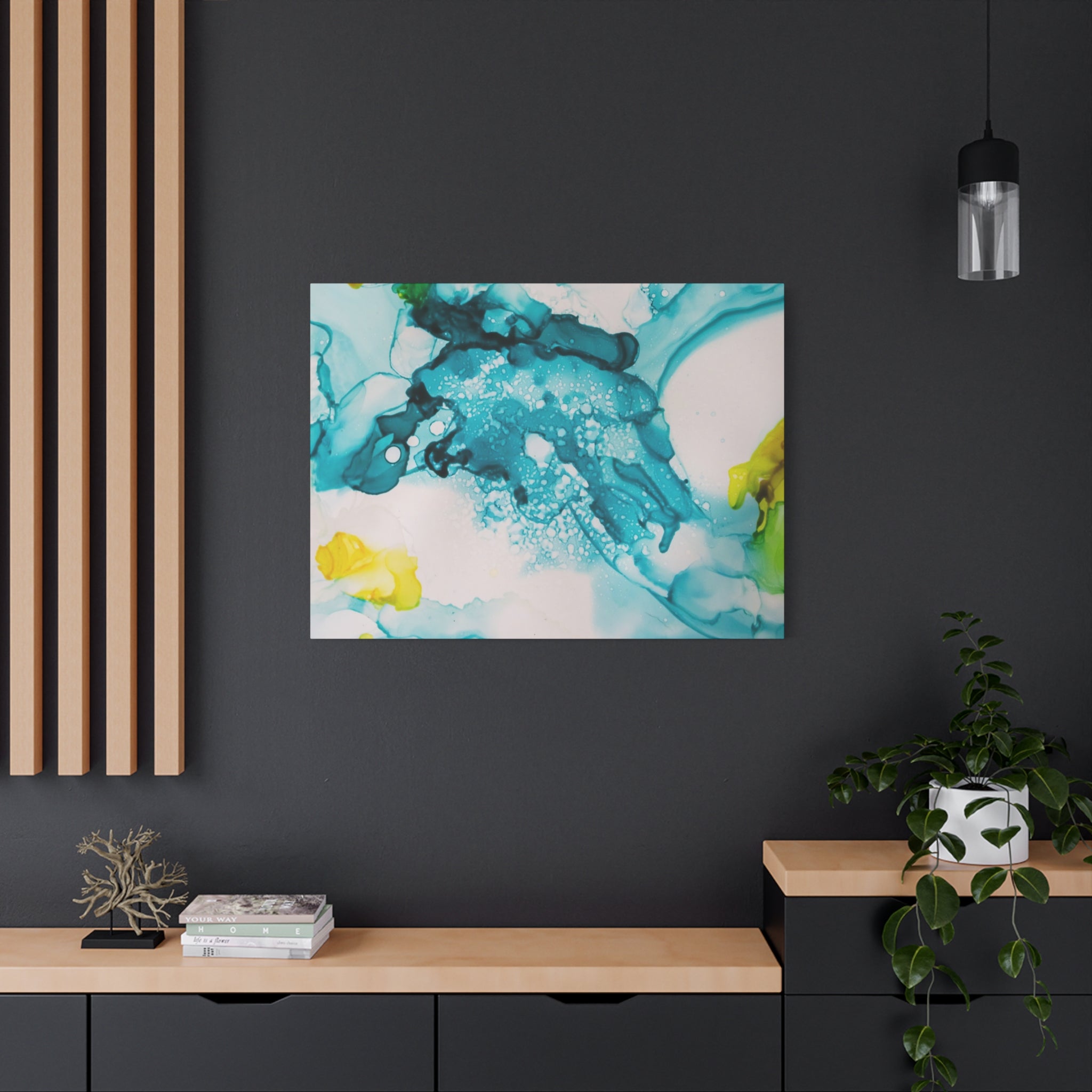 Teal & Yellow Abstract Fluid Art Canvas