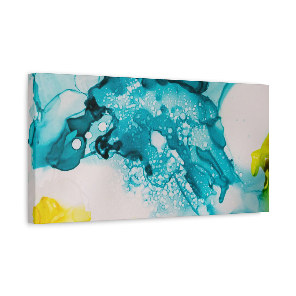 Teal & Yellow Abstract Fluid Art Canvas