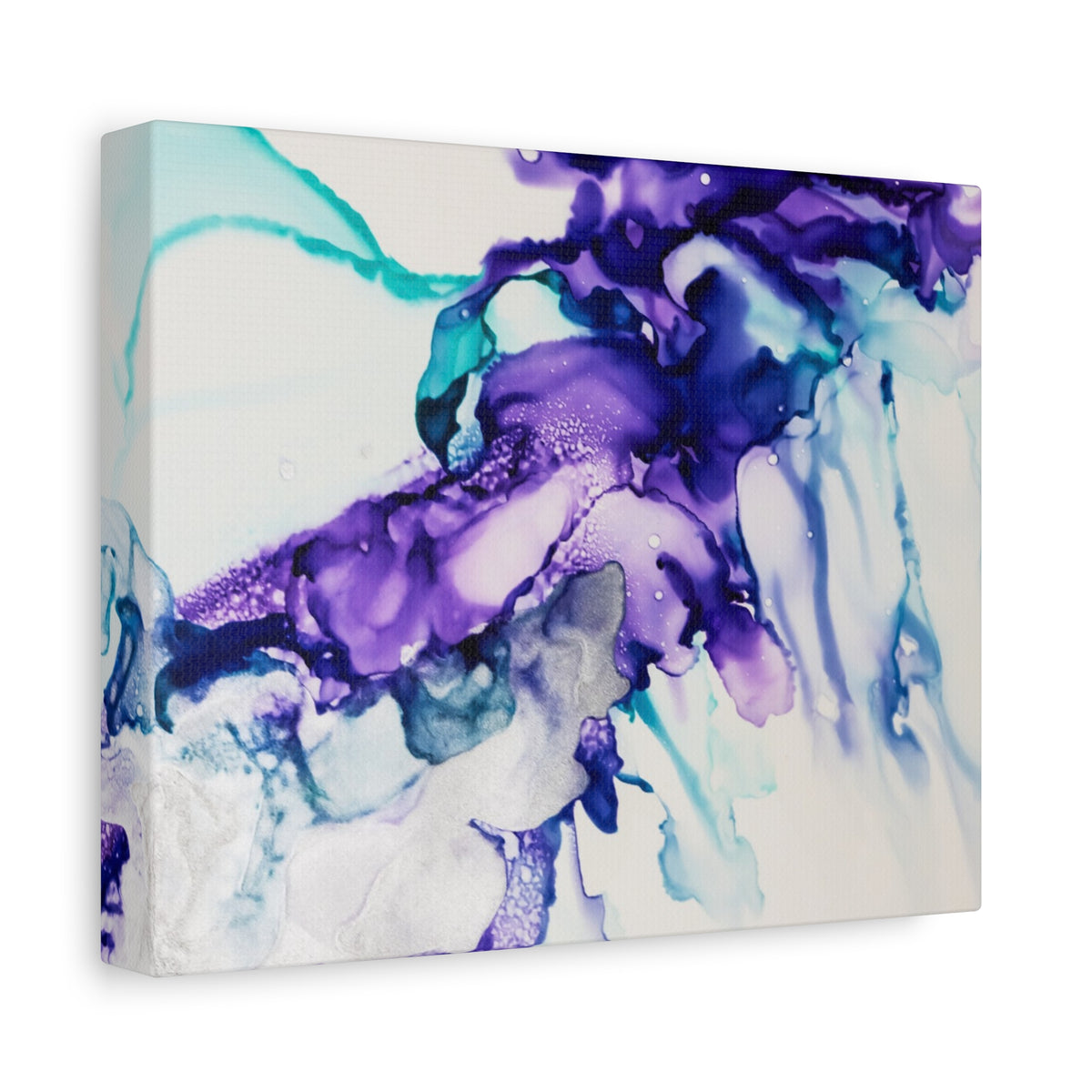 Abstract Purple Teal Ink Flow Matte Canvas Art (Stretched)