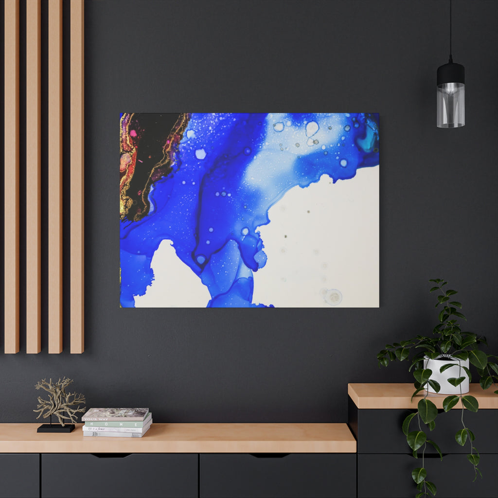 Abstract Blue Ink Art Canvas Print — Oceanic Fluid Painting