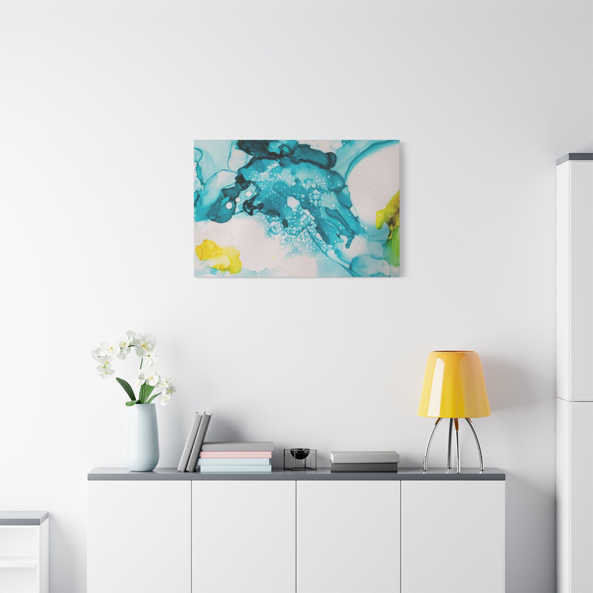 Teal & Yellow Abstract Fluid Art Canvas