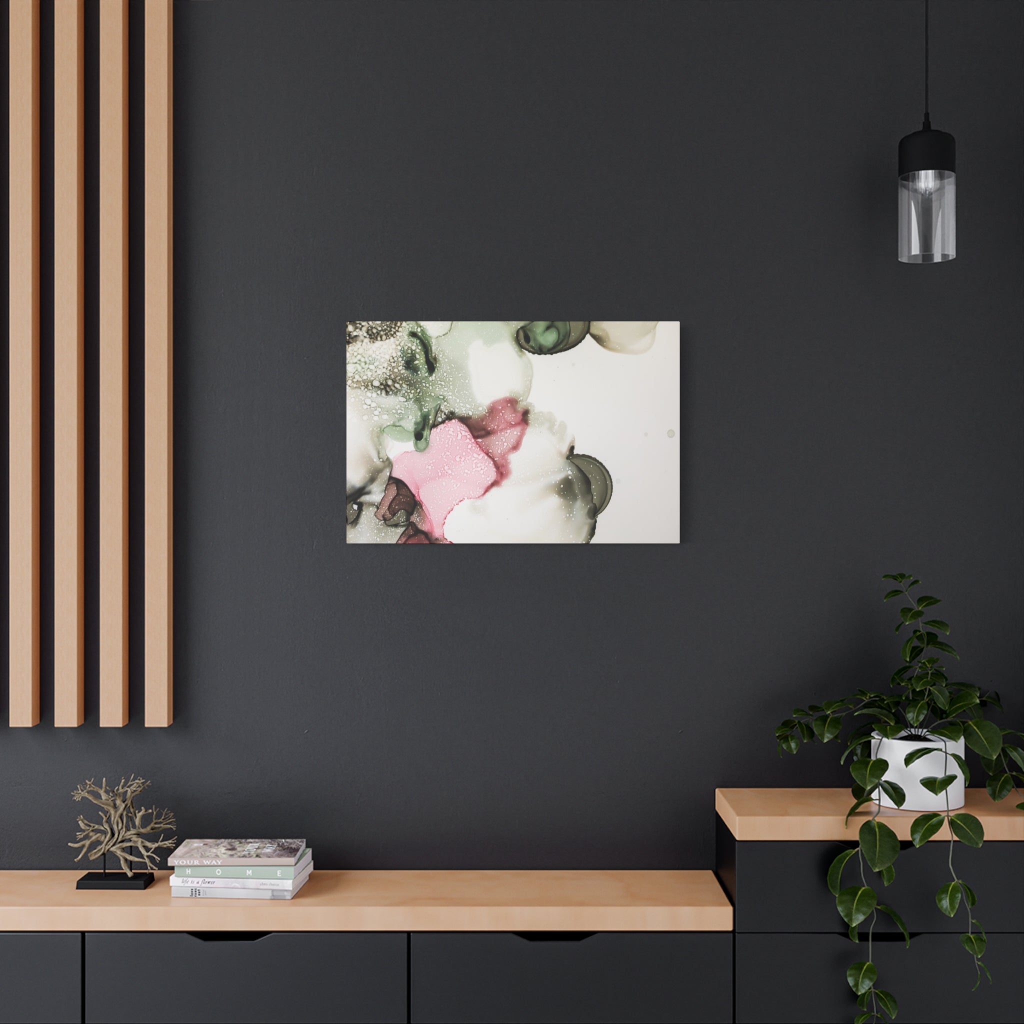 Abstract Pink & Sage Alcohol Ink Canvas Print — Modern Wall Art
