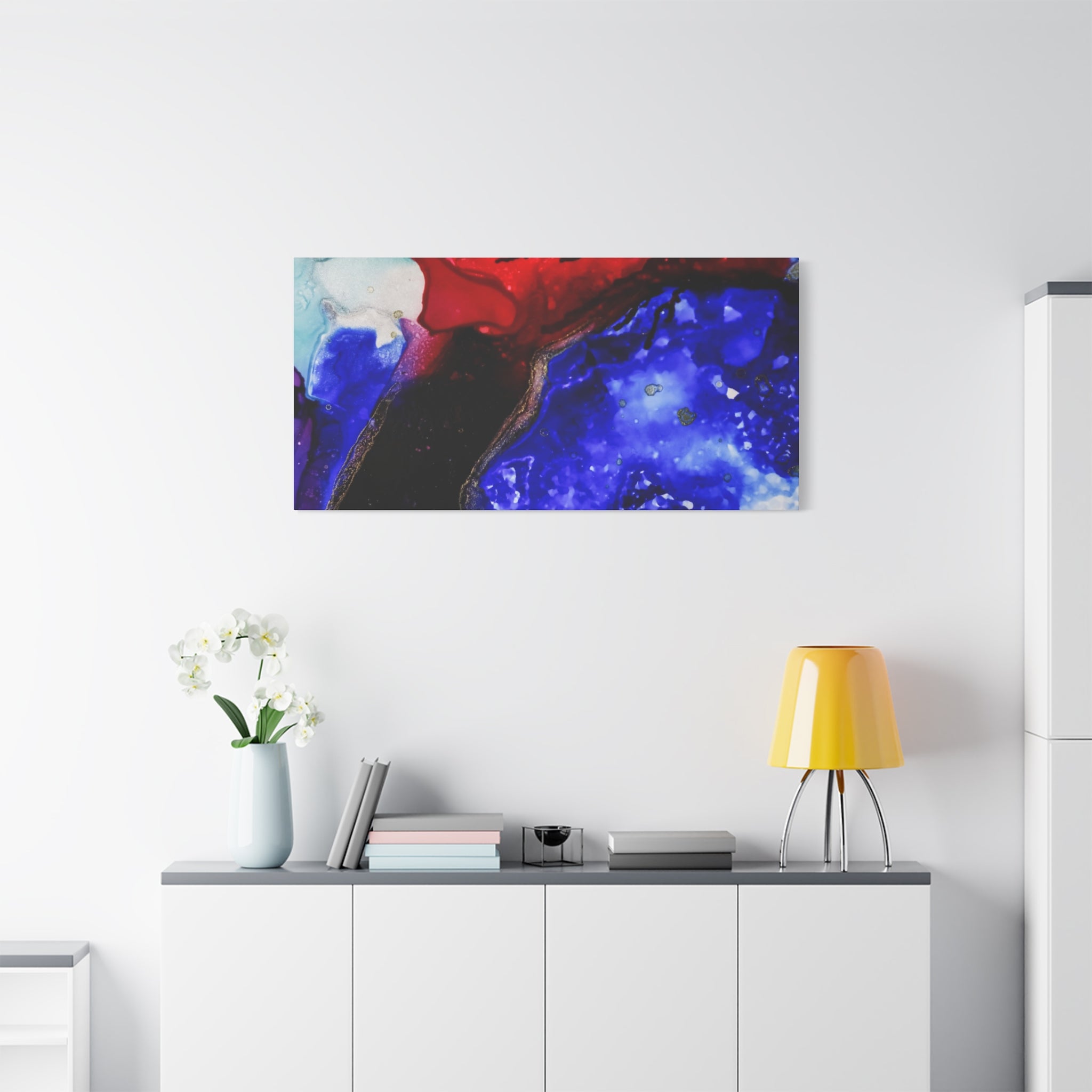 Abstract Geode Resin Art Canvas – Blue & Red Fluid Wall Art (Matte Stretched)