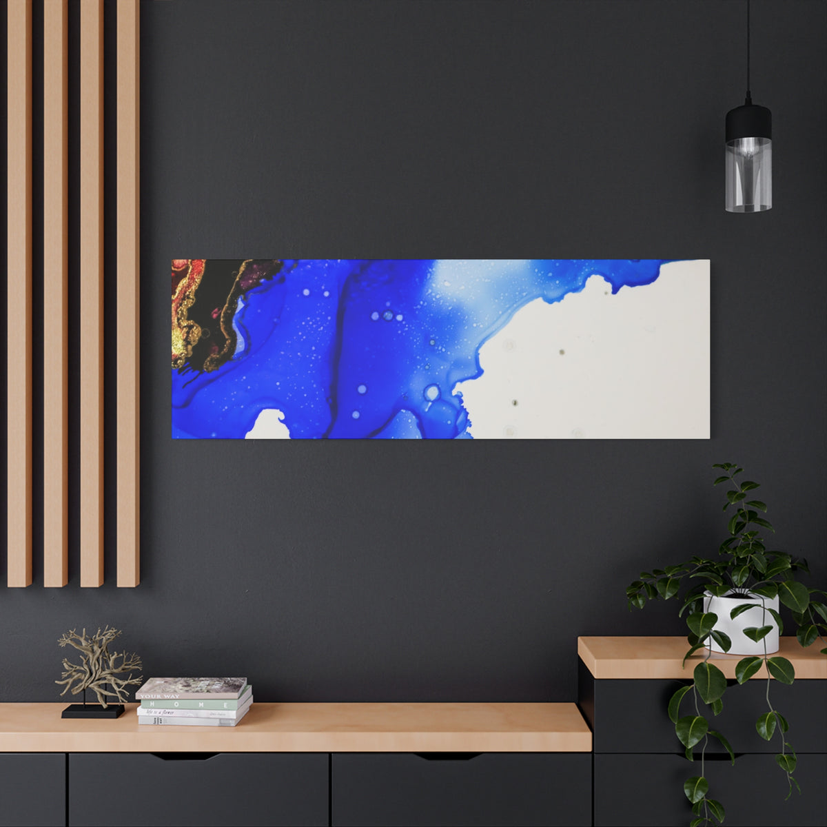 Abstract Blue Ink Art Canvas Print — Oceanic Fluid Painting