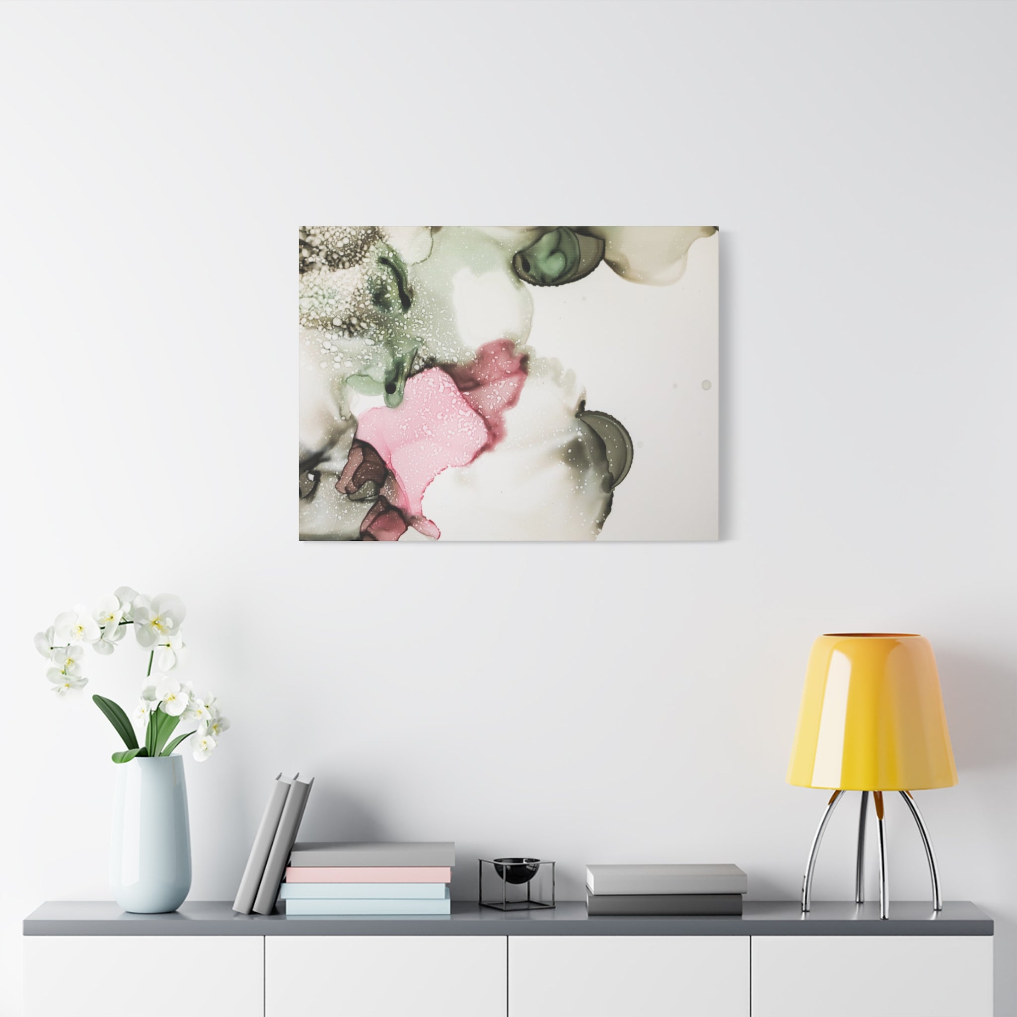 Abstract Pink & Sage Alcohol Ink Canvas Print — Modern Wall Art