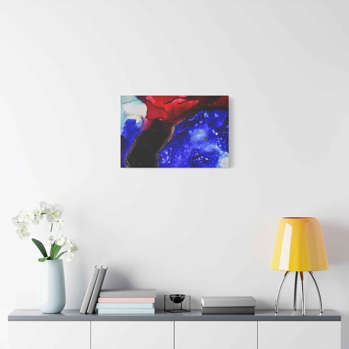 Abstract Geode Resin Art Canvas – Blue & Red Fluid Wall Art (Matte Stretched)