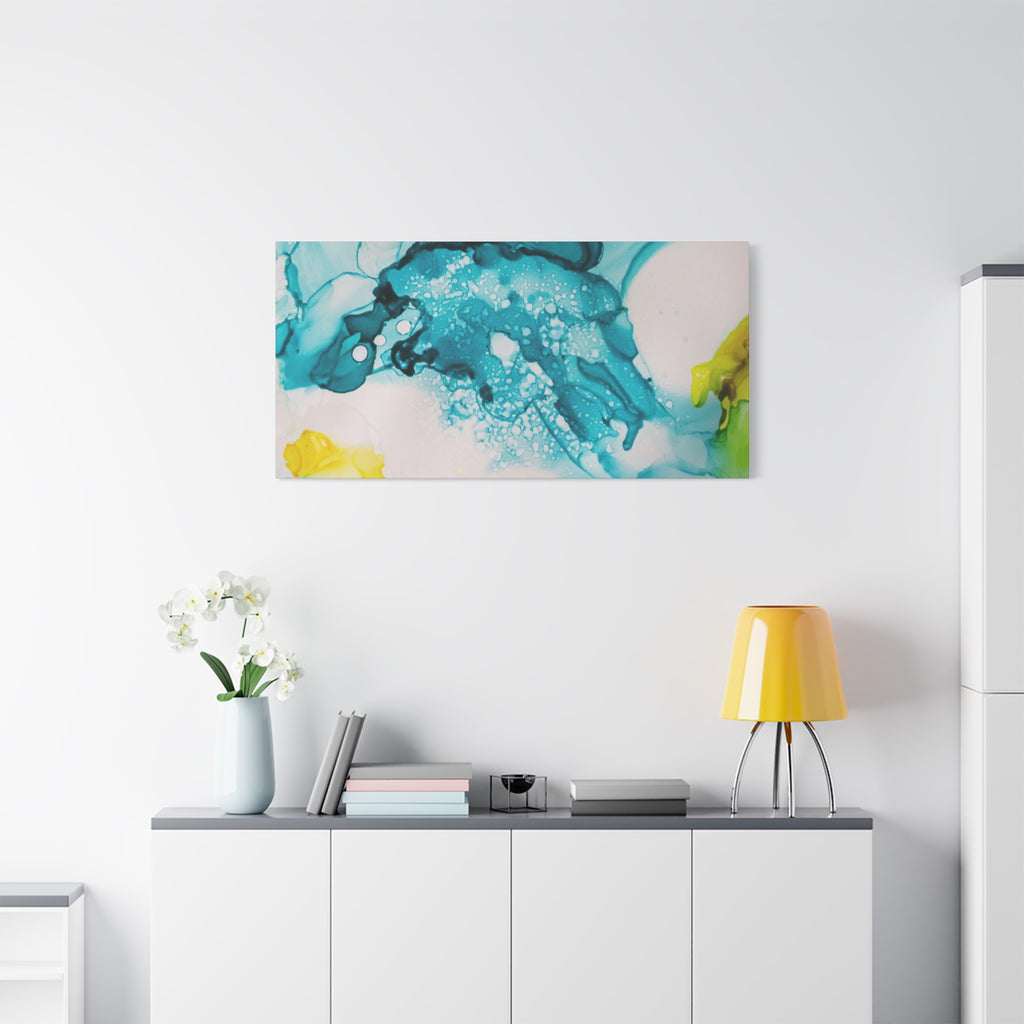 Teal & Yellow Abstract Fluid Art Canvas