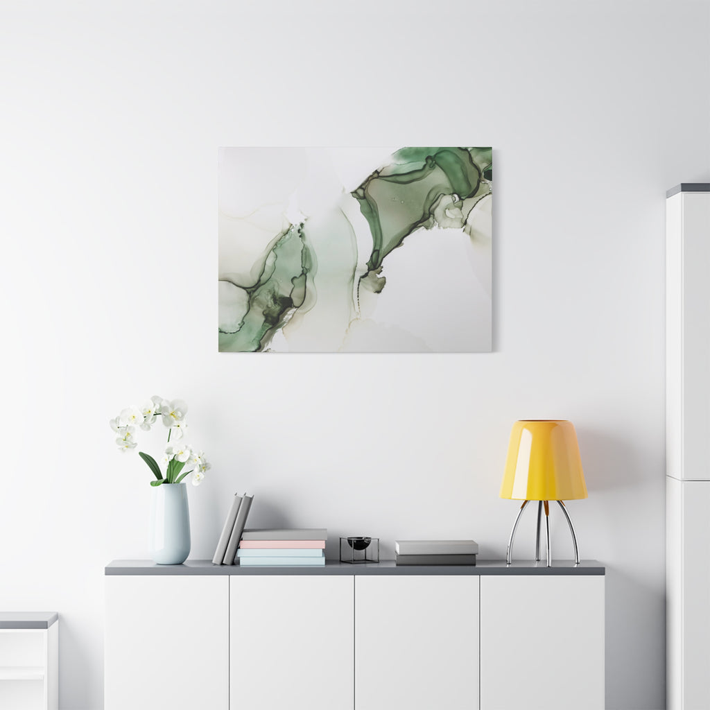 Green Ink Abstract Matte Canvas Print — Stretched 1.25" Wall Art