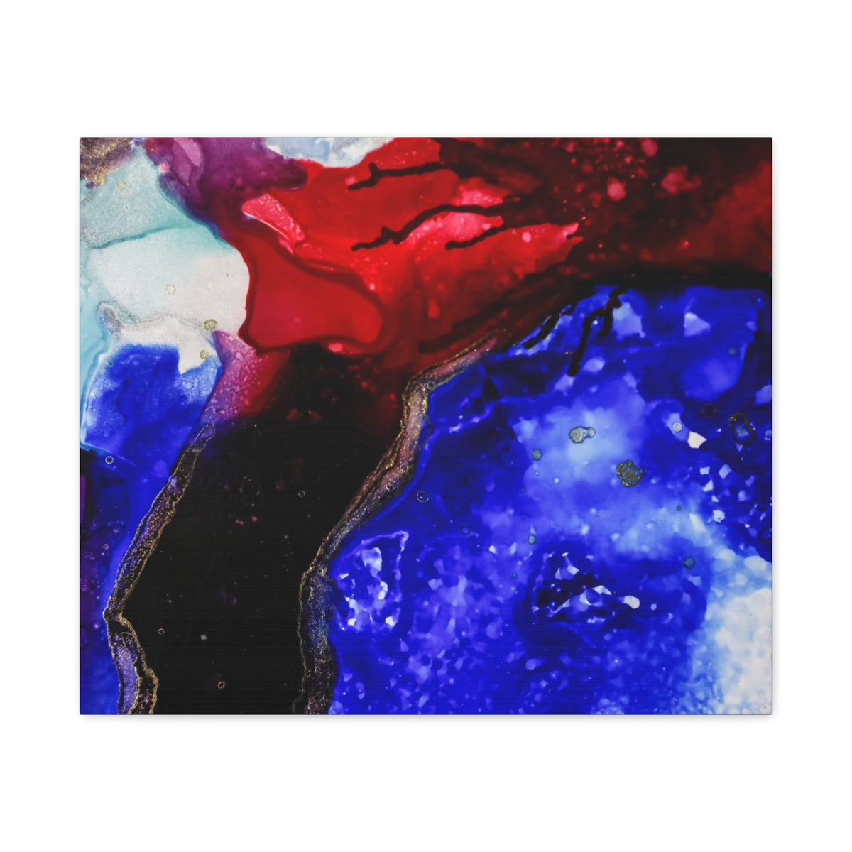Abstract Geode Resin Art Canvas – Blue & Red Fluid Wall Art (Matte Stretched)