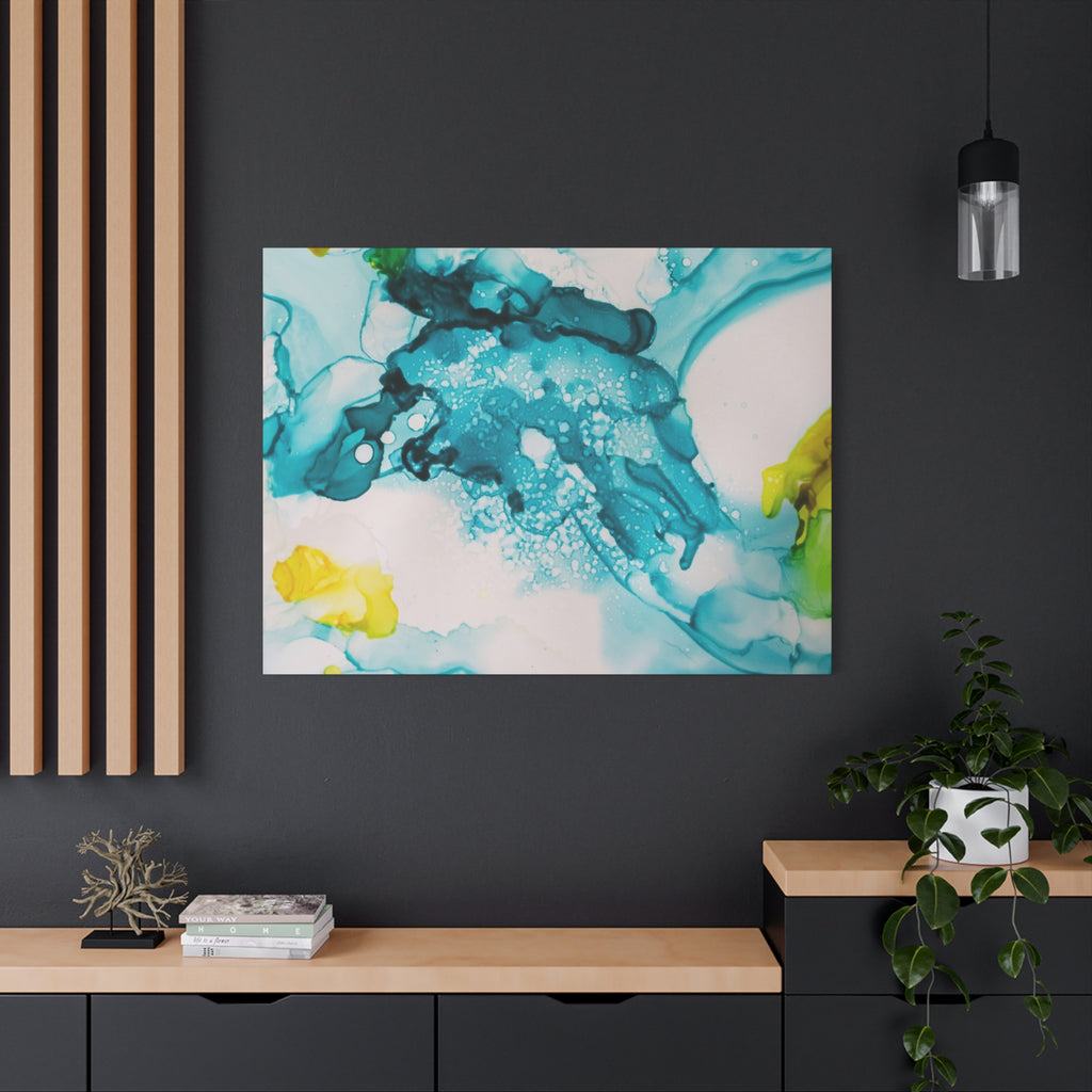 Teal & Yellow Abstract Fluid Art Canvas
