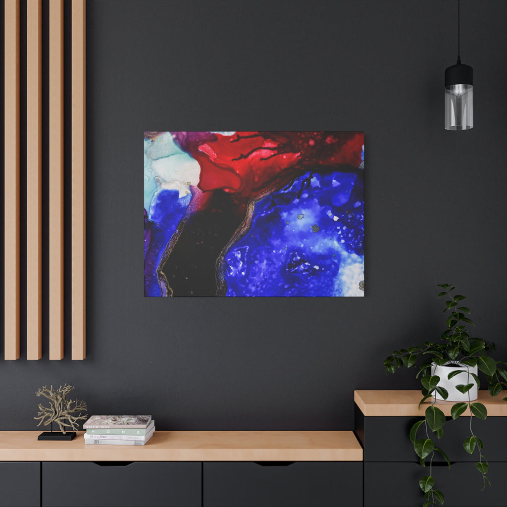 Abstract Geode Resin Art Canvas – Blue & Red Fluid Wall Art (Matte Stretched)