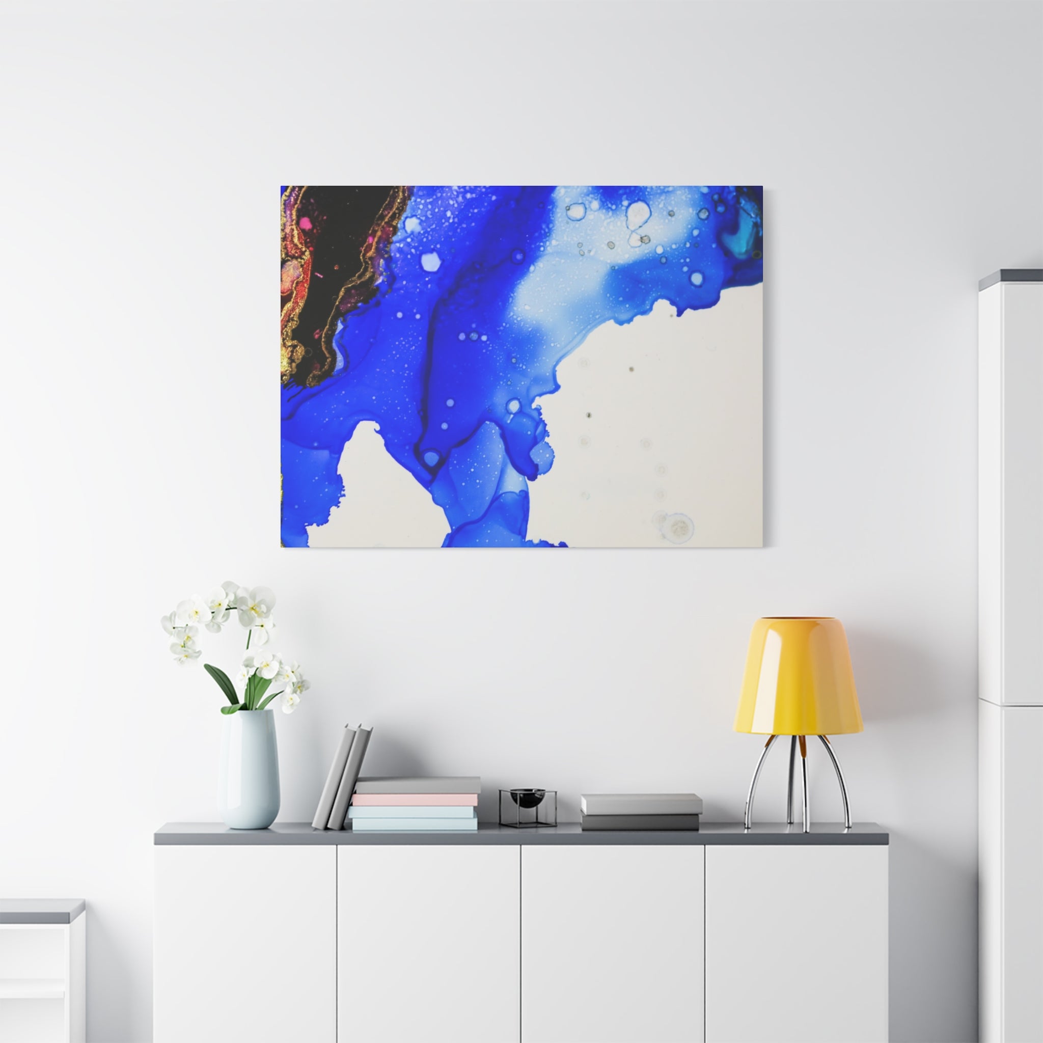 Abstract Blue Ink Art Canvas Print — Oceanic Fluid Painting
