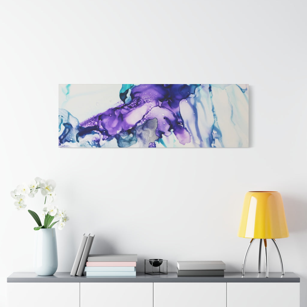 Abstract Purple Teal Ink Flow Matte Canvas Art (Stretched)