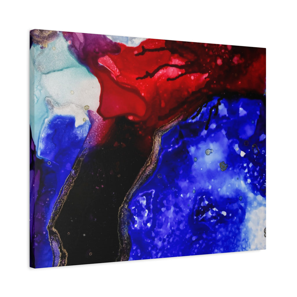 Abstract Geode Resin Art Canvas – Blue & Red Fluid Wall Art (Matte Stretched)
