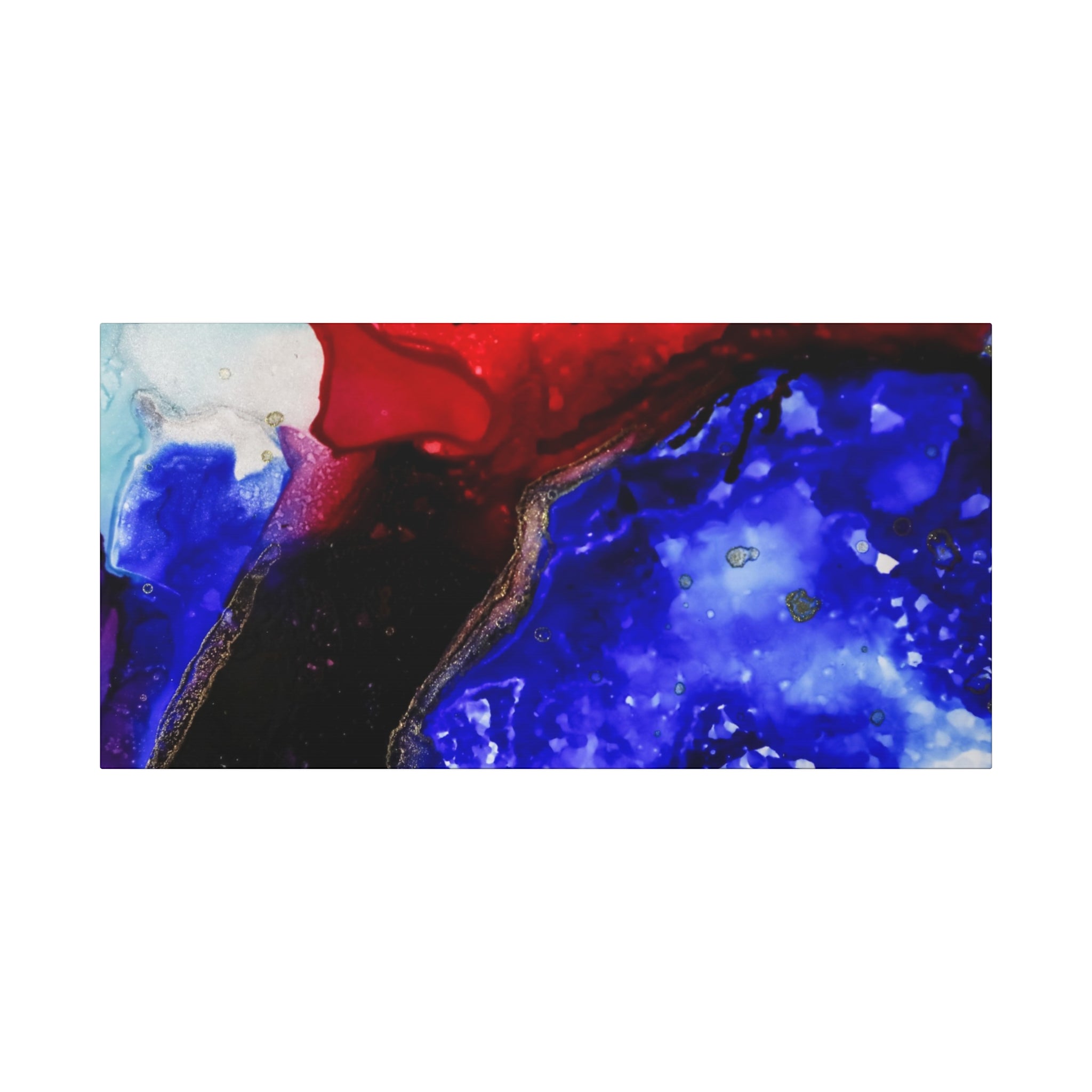 Abstract Geode Resin Art Canvas – Blue & Red Fluid Wall Art (Matte Stretched)