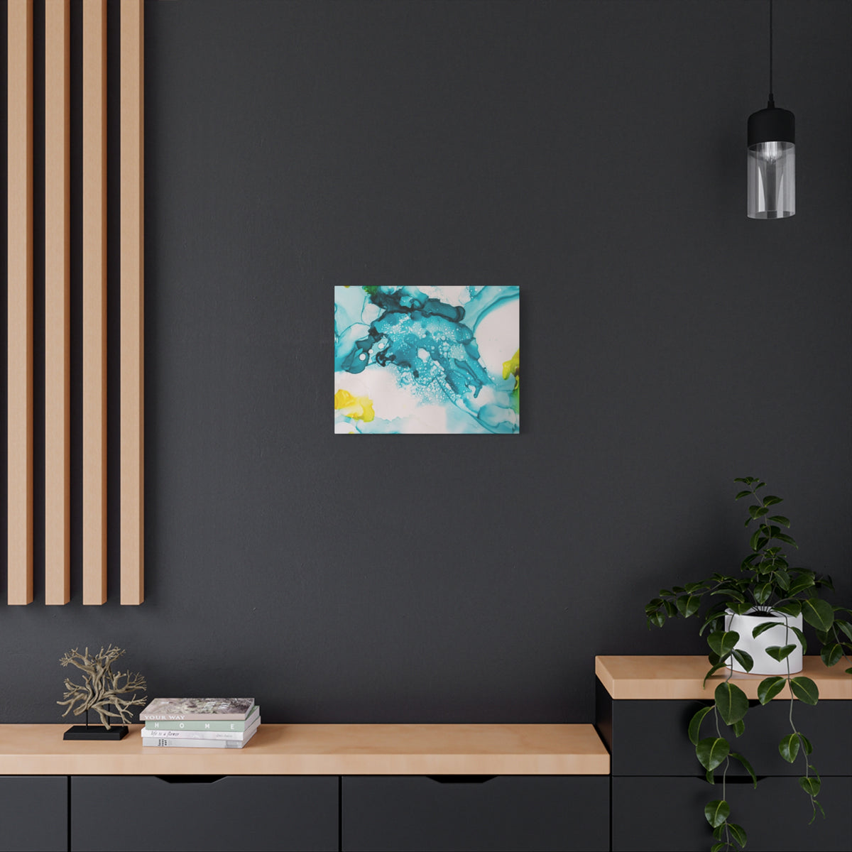 Teal & Yellow Abstract Fluid Art Canvas