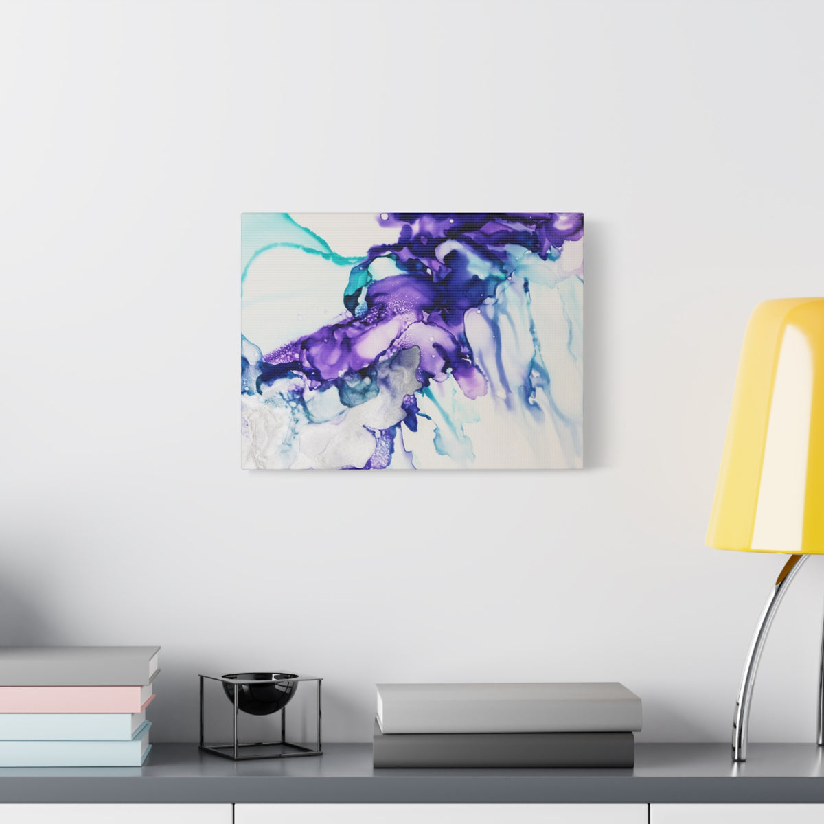 Abstract Purple Teal Ink Flow Matte Canvas Art (Stretched)