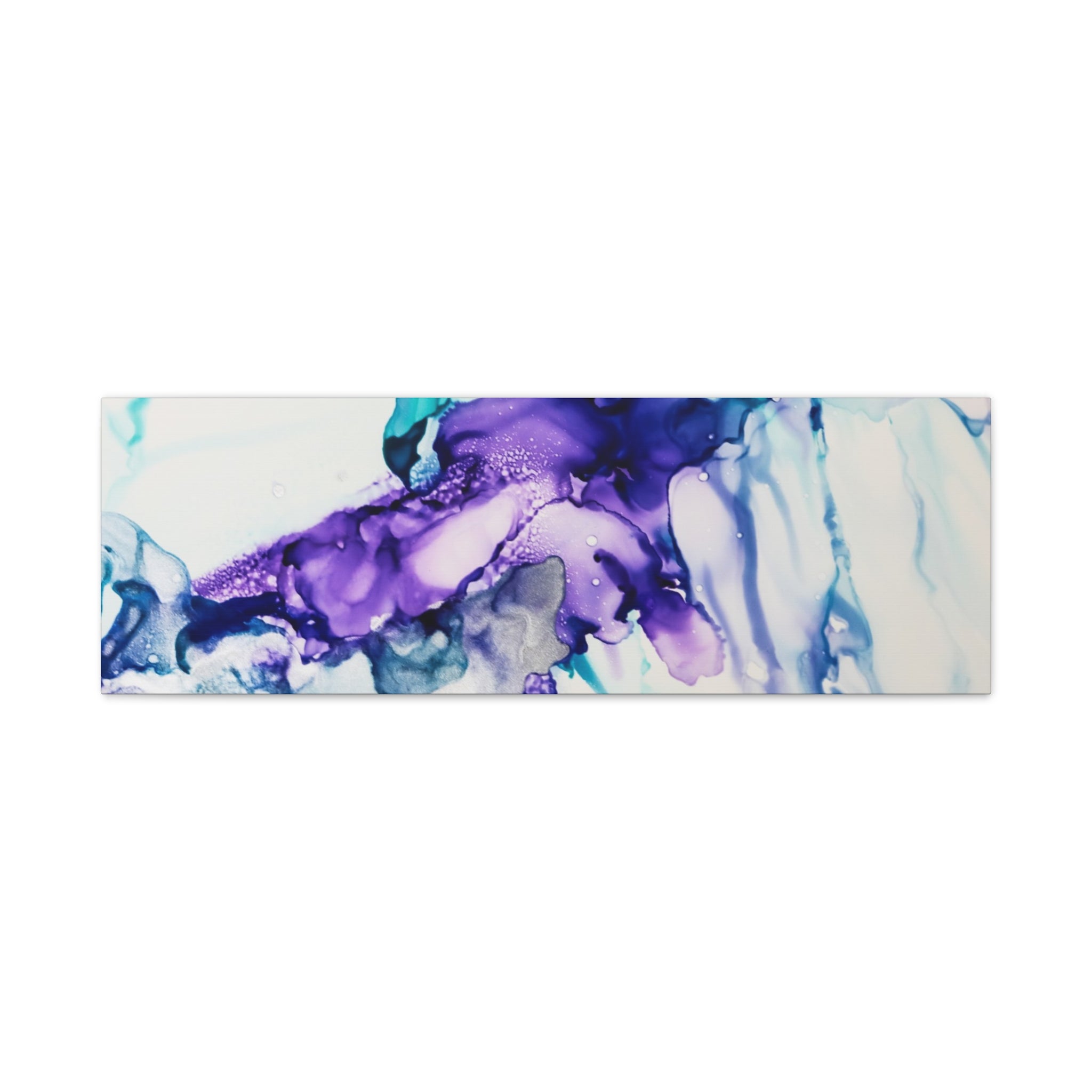 Abstract Purple Teal Ink Flow Matte Canvas Art (Stretched)
