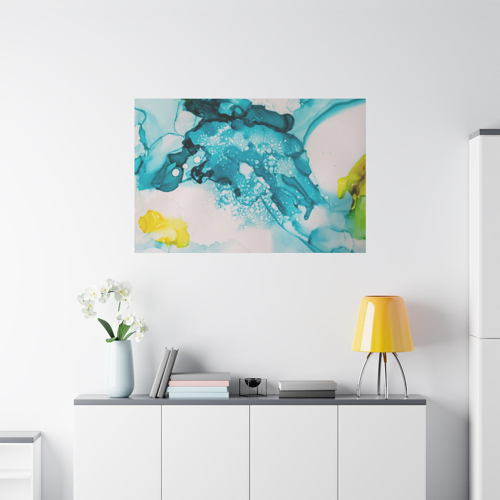 Teal & Yellow Abstract Fluid Art Canvas
