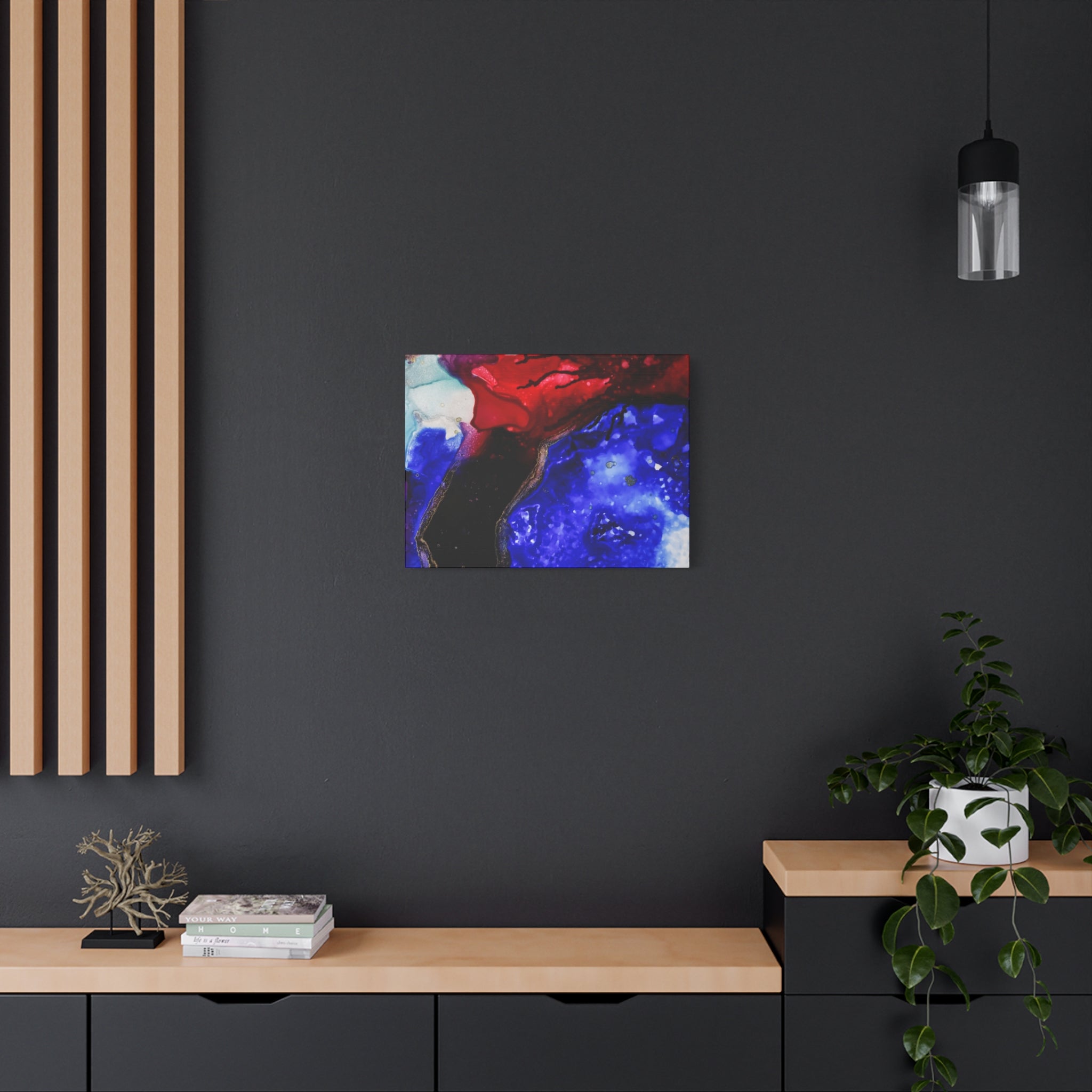Abstract Geode Resin Art Canvas – Blue & Red Fluid Wall Art (Matte Stretched)