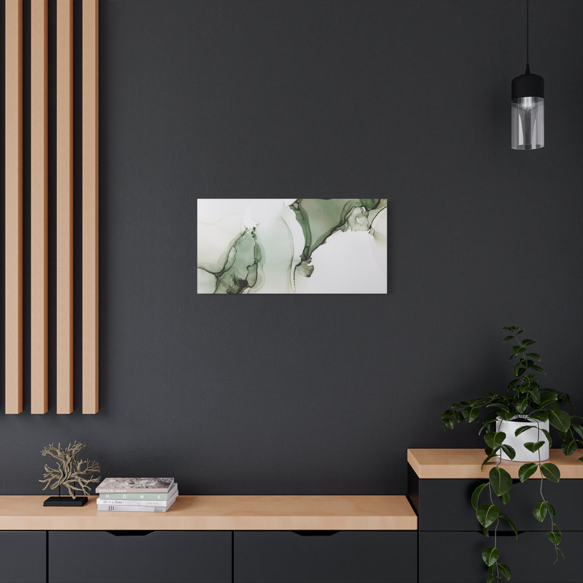 Green Ink Abstract Matte Canvas Print — Stretched 1.25" Wall Art