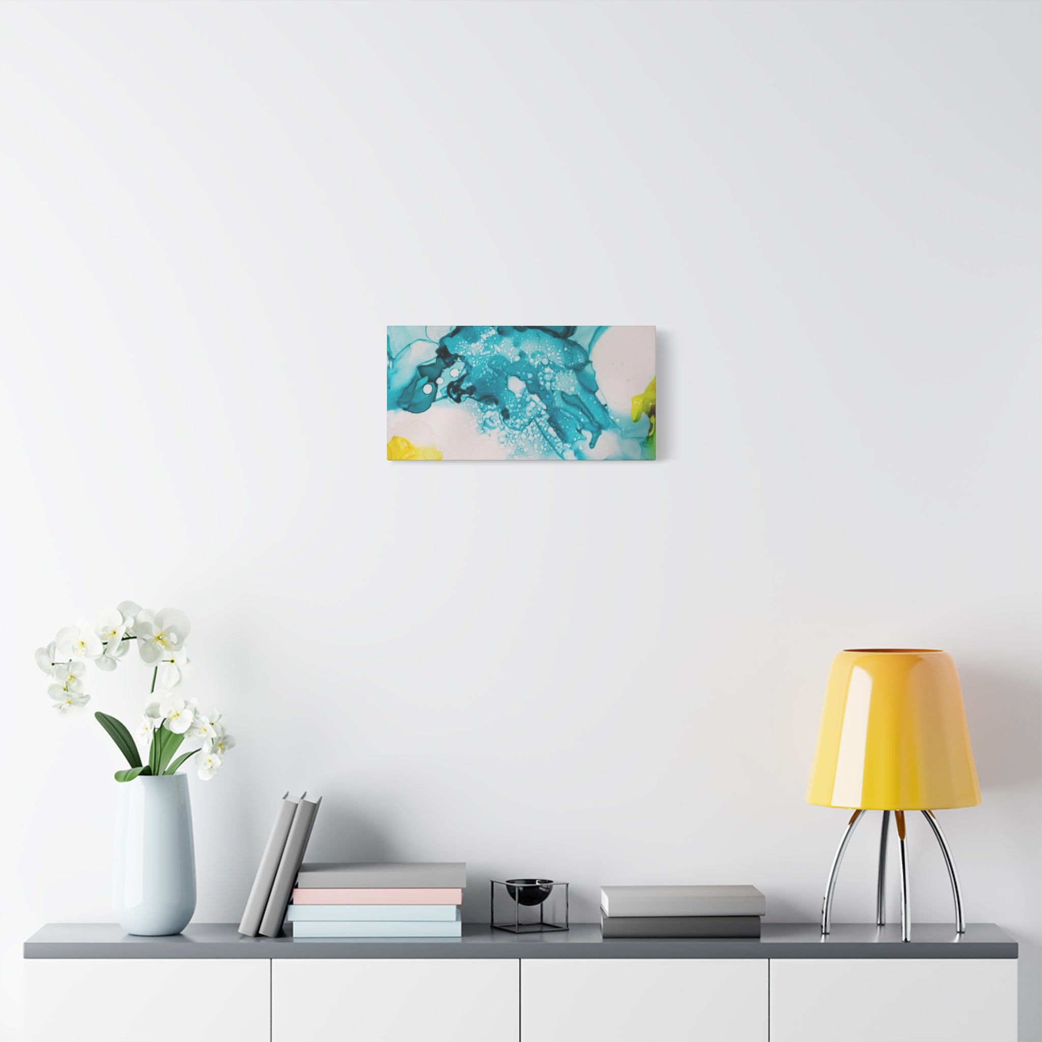 Teal & Yellow Abstract Fluid Art Canvas