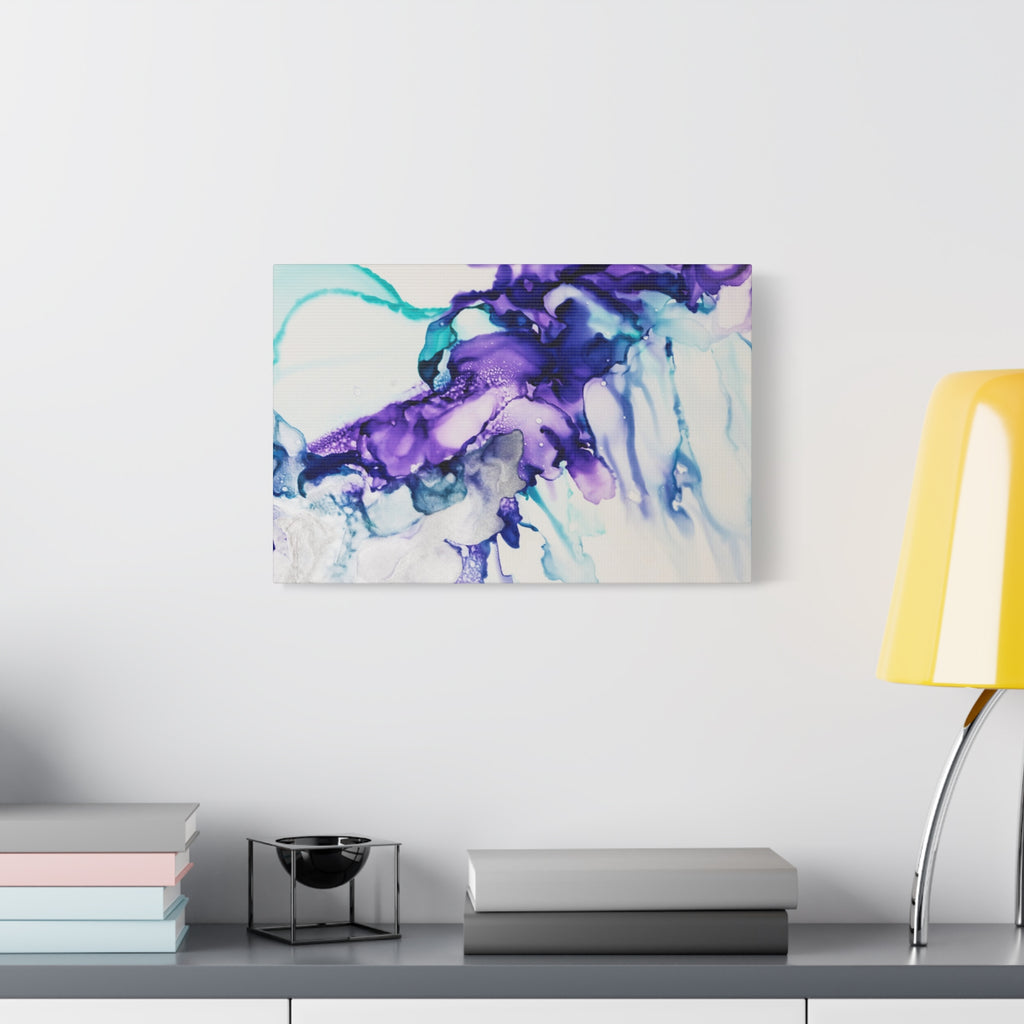 Abstract Purple Teal Ink Flow Matte Canvas Art (Stretched)