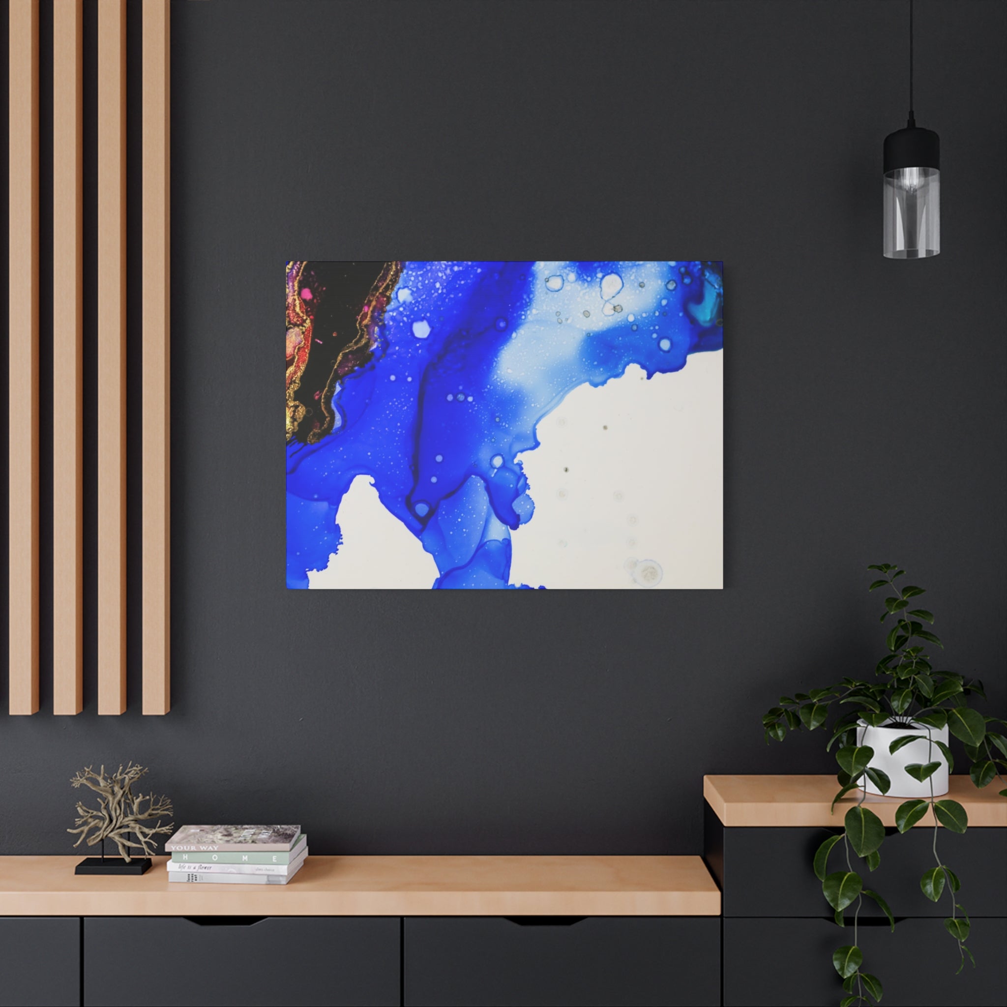 Abstract Blue Ink Art Canvas Print — Oceanic Fluid Painting