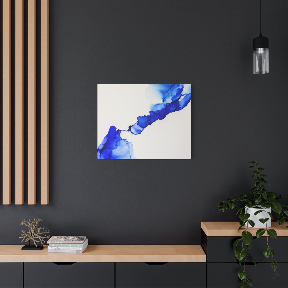 Blue Ink Abstract Matte Canvas Print — Stretched 1.25\"