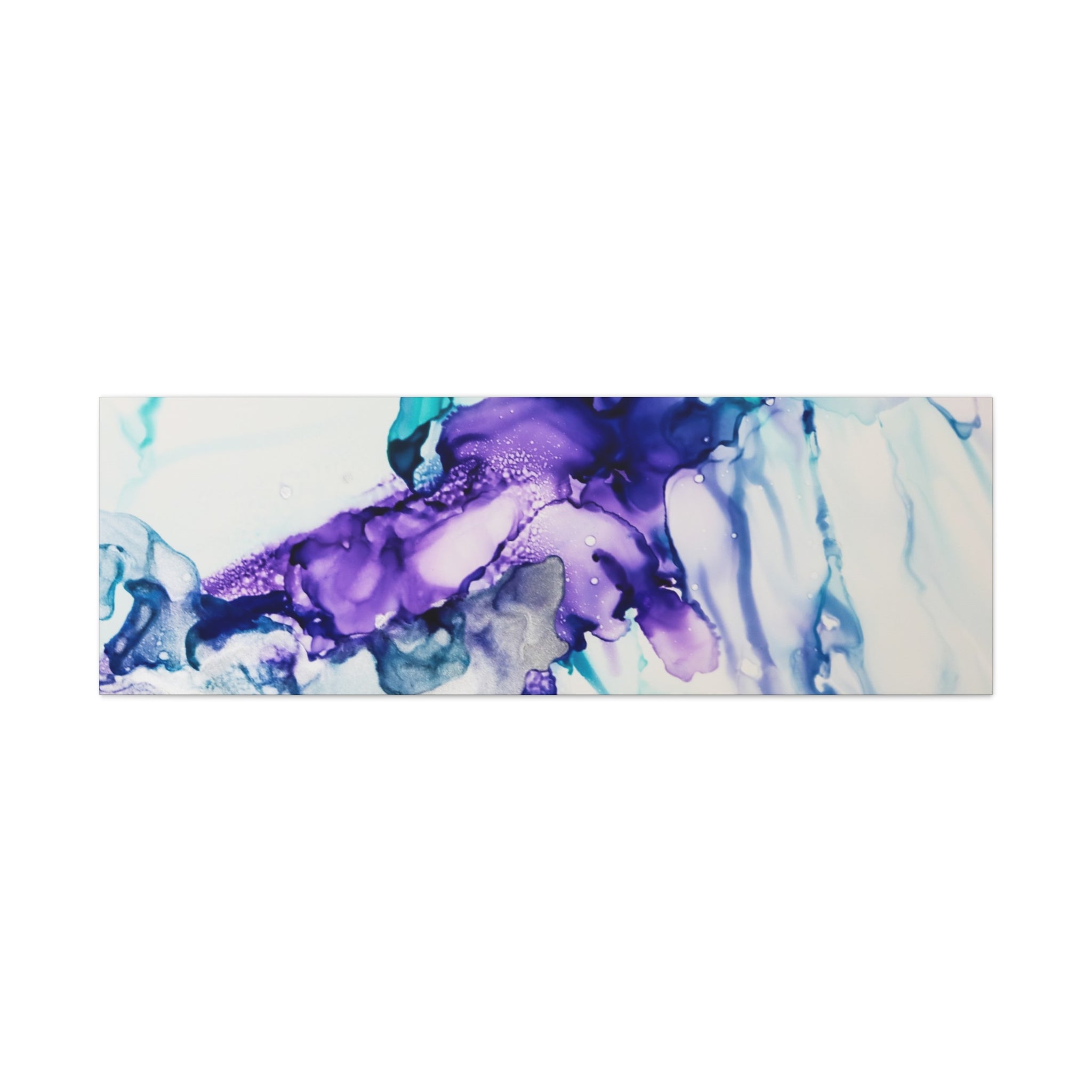Abstract Purple Teal Ink Flow Matte Canvas Art (Stretched)