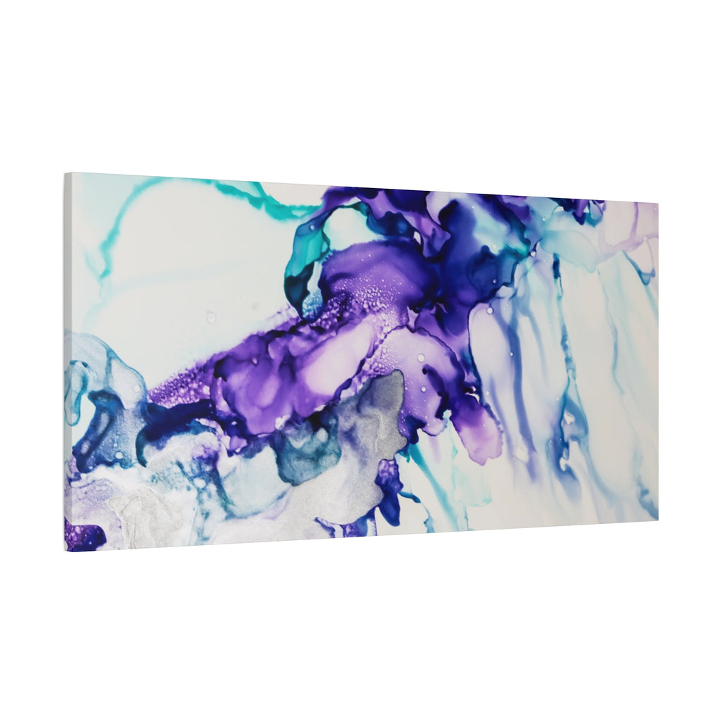 Abstract Purple Teal Ink Flow Matte Canvas Art (Stretched)